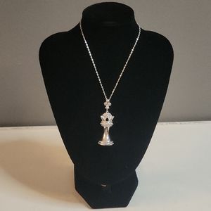 Sterling Silver Royal Pawn Necklace w/ Aquamarine Stone Accents NWOT